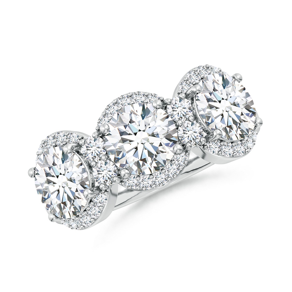 6.5mm FGVS Lab-Grown Round Diamond Halo Three Stone Ring in White Gold 