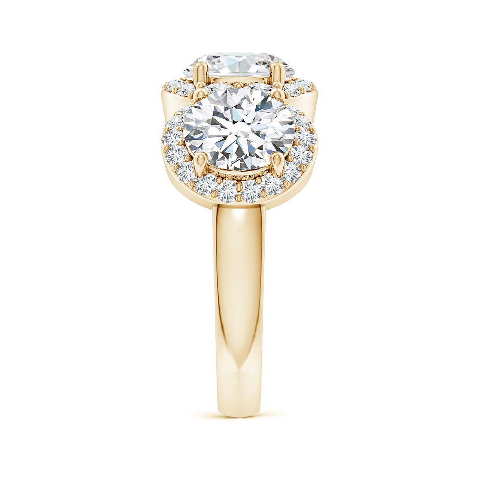 7.4mm FGVS Lab-Grown Round Diamond Halo Three Stone Ring in 18K Yellow Gold side 299