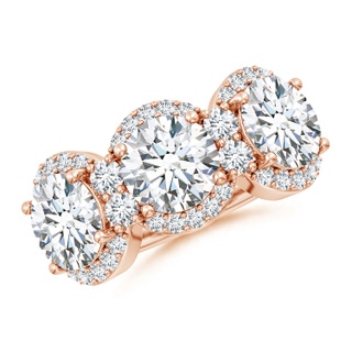 7.4mm FGVS Lab-Grown Round Diamond Halo Three Stone Ring in Rose Gold