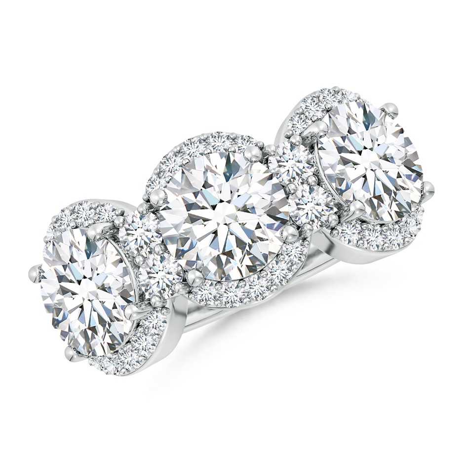 7.4mm FGVS Lab-Grown Round Diamond Halo Three Stone Ring in White Gold 