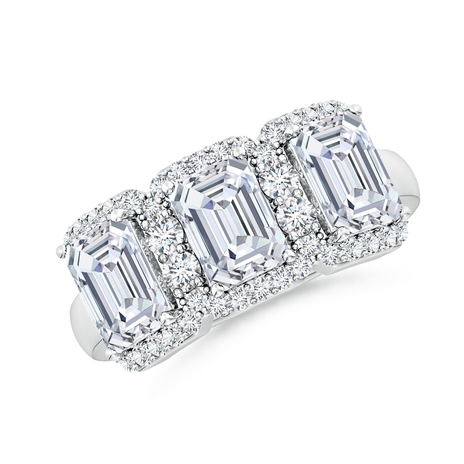 6.5x4.5mm FGVS Lab-Grown Emerald-Cut Diamond Halo Three Stone Ring in P950 Platinum 