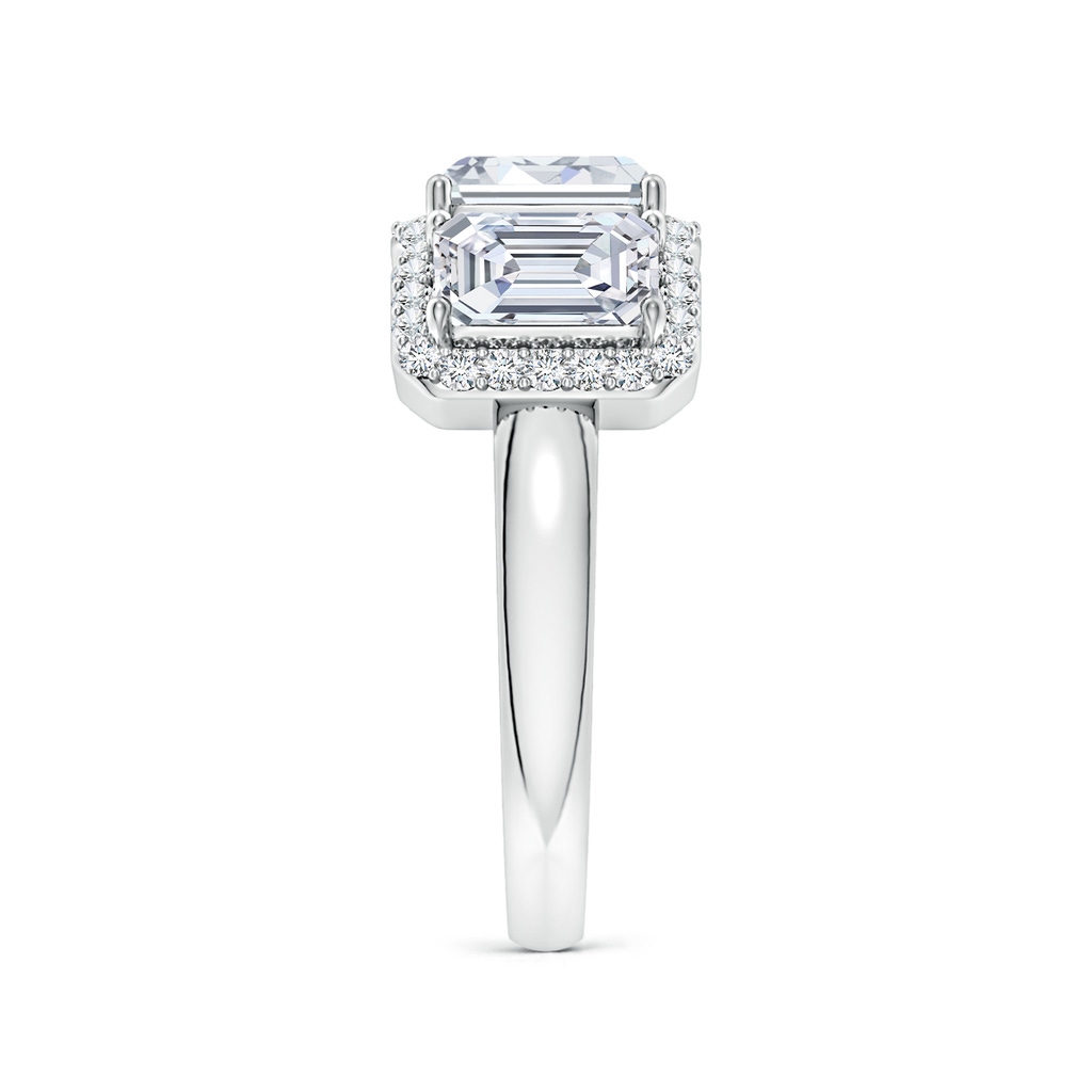 6.5x4.5mm FGVS Lab-Grown Emerald-Cut Diamond Halo Three Stone Ring in P950 Platinum Side 299