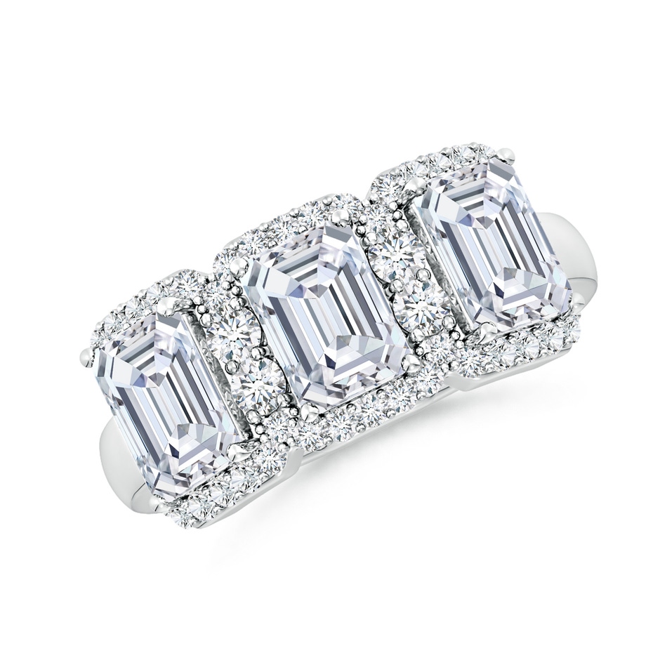 6.5x4.5mm FGVS Lab-Grown Emerald-Cut Diamond Halo Three Stone Ring in White Gold 