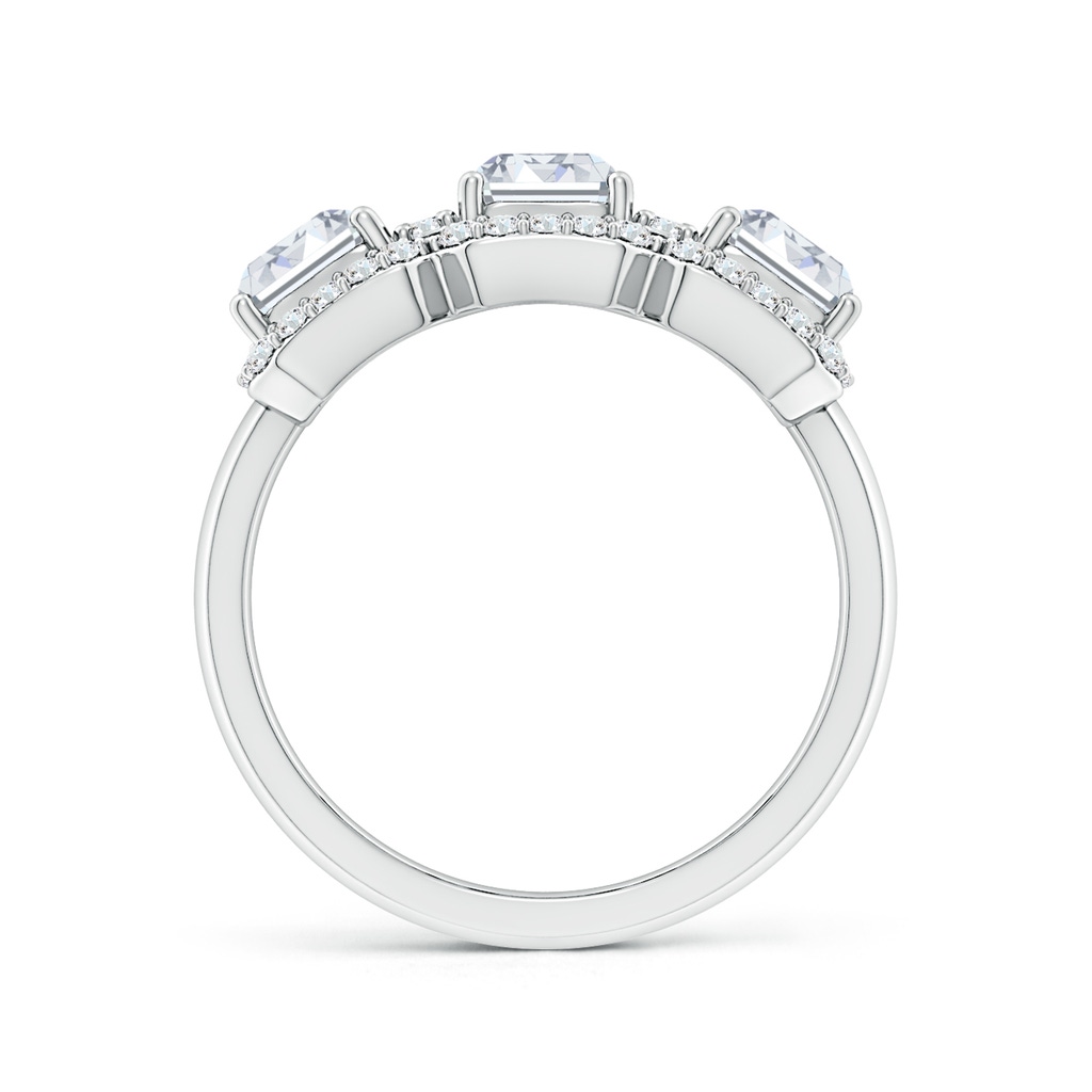 6.5x4.5mm FGVS Lab-Grown Emerald-Cut Diamond Halo Three Stone Ring in White Gold - side 199