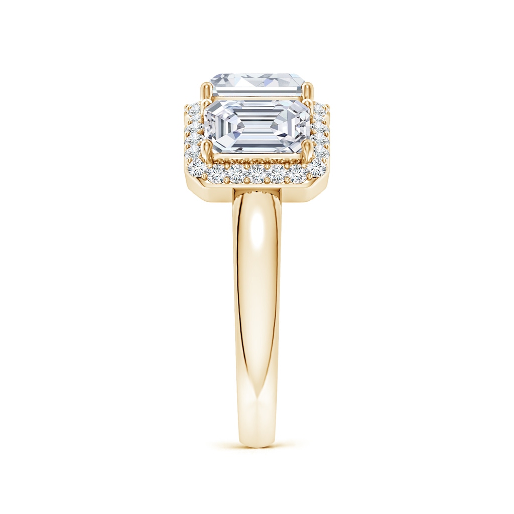 6.5x4.5mm FGVS Lab-Grown Emerald-Cut Diamond Halo Three Stone Ring in Yellow Gold Side 299