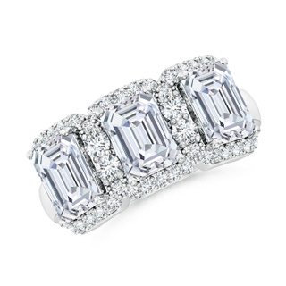 7x5mm FGVS Lab-Grown Emerald-Cut Diamond Halo Three Stone Ring in P950 Platinum