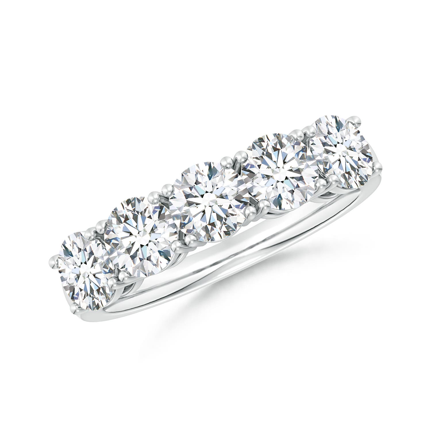 5mm FGVS Lab-Grown Prong-Set Round Diamond Five Stone Wedding Ring in 18K White Gold