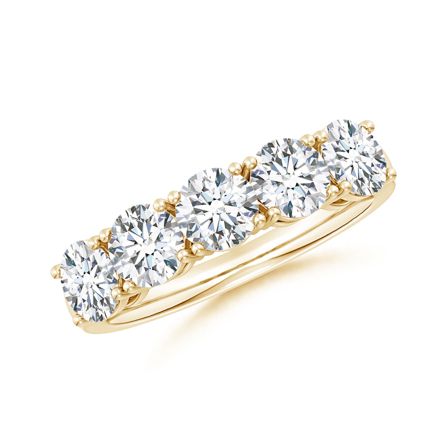 5mm FGVS Lab-Grown Prong-Set Round Diamond Five Stone Wedding Ring in 18K Yellow Gold