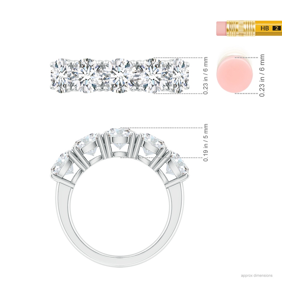 6mm FGVS Lab-Grown Prong-Set Round Diamond Five Stone Wedding Ring in P950 Platinum ruler
