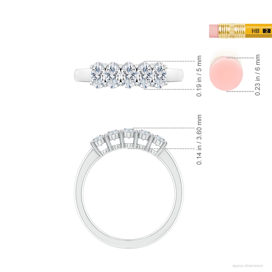 5x3mm FGVS Lab-Grown Prong-Set Oval Diamond Five Stone Wedding Ring in S999 Silver ruler