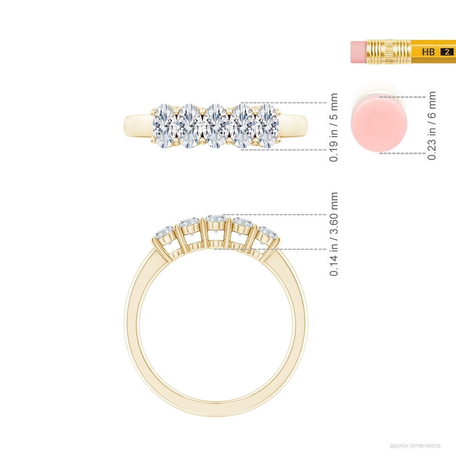 5x3mm FGVS Lab-Grown Prong-Set Oval Diamond Five Stone Wedding Ring in Yellow Gold ruler