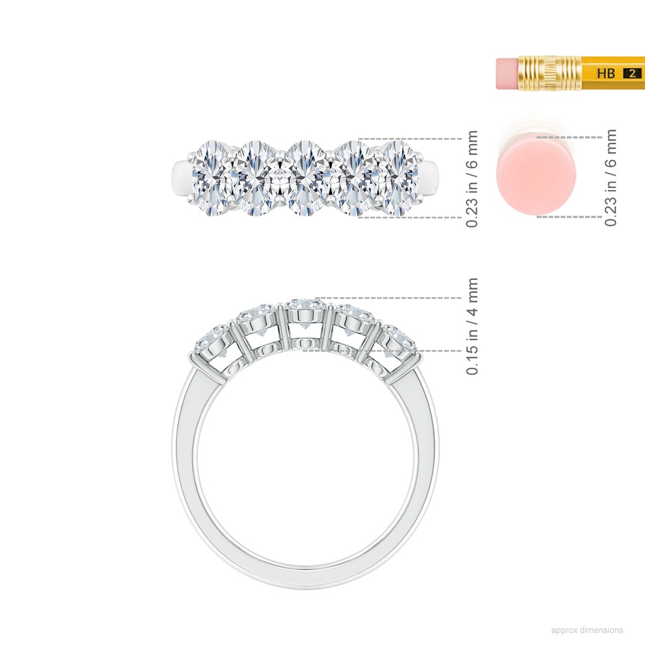6x4mm FGVS Lab-Grown Prong-Set Oval Diamond Five Stone Wedding Ring in P950 Platinum ruler