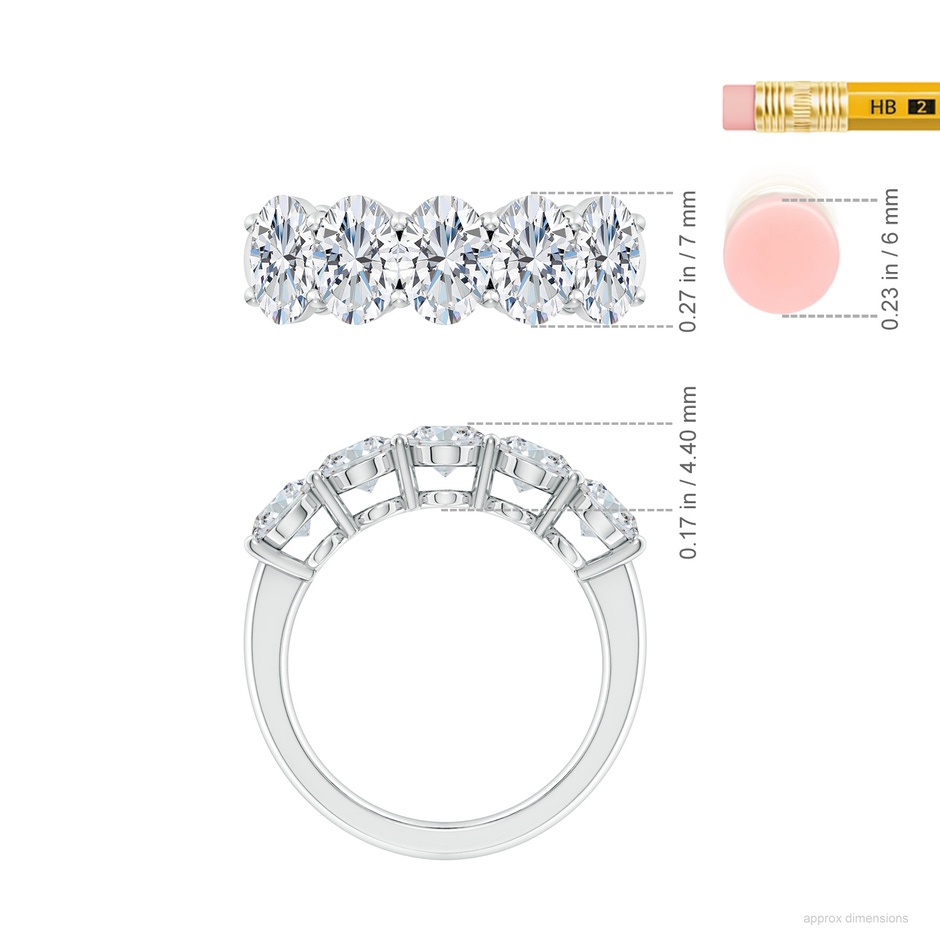 7x5mm FGVS Lab-Grown Prong-Set Oval Diamond Five Stone Wedding Ring in White Gold ruler