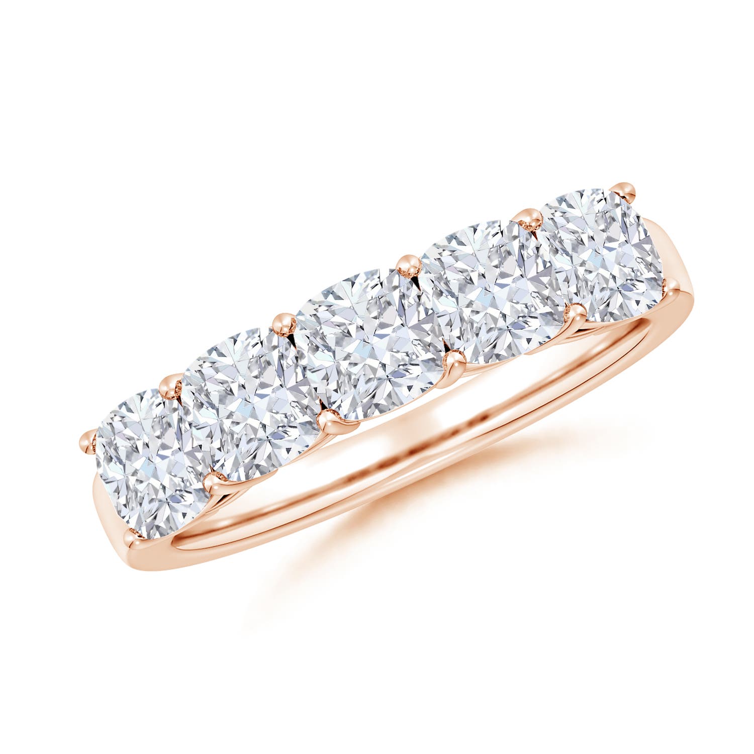 4.5mm FGVS Lab-Grown Prong-Set Cushion Diamond Five Stone Wedding Ring in Rose Gold