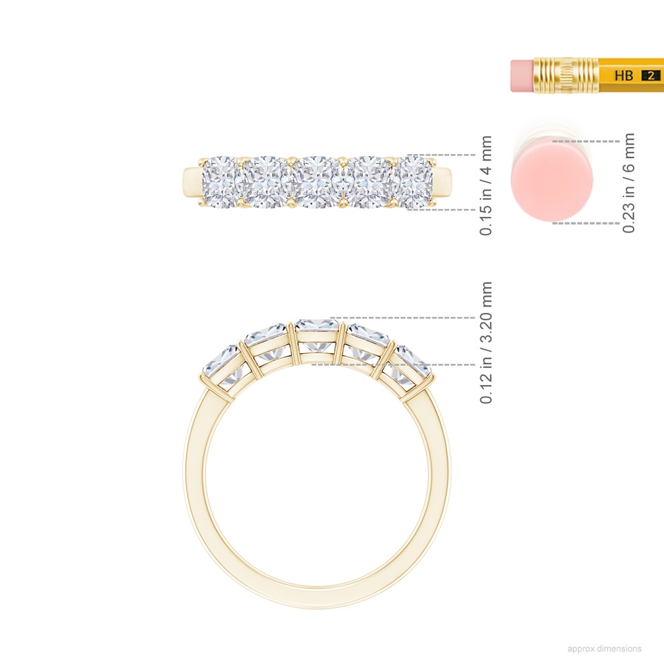 4mm FGVS Lab-Grown Prong-Set Cushion Diamond Five Stone Wedding Ring in Yellow Gold ruler