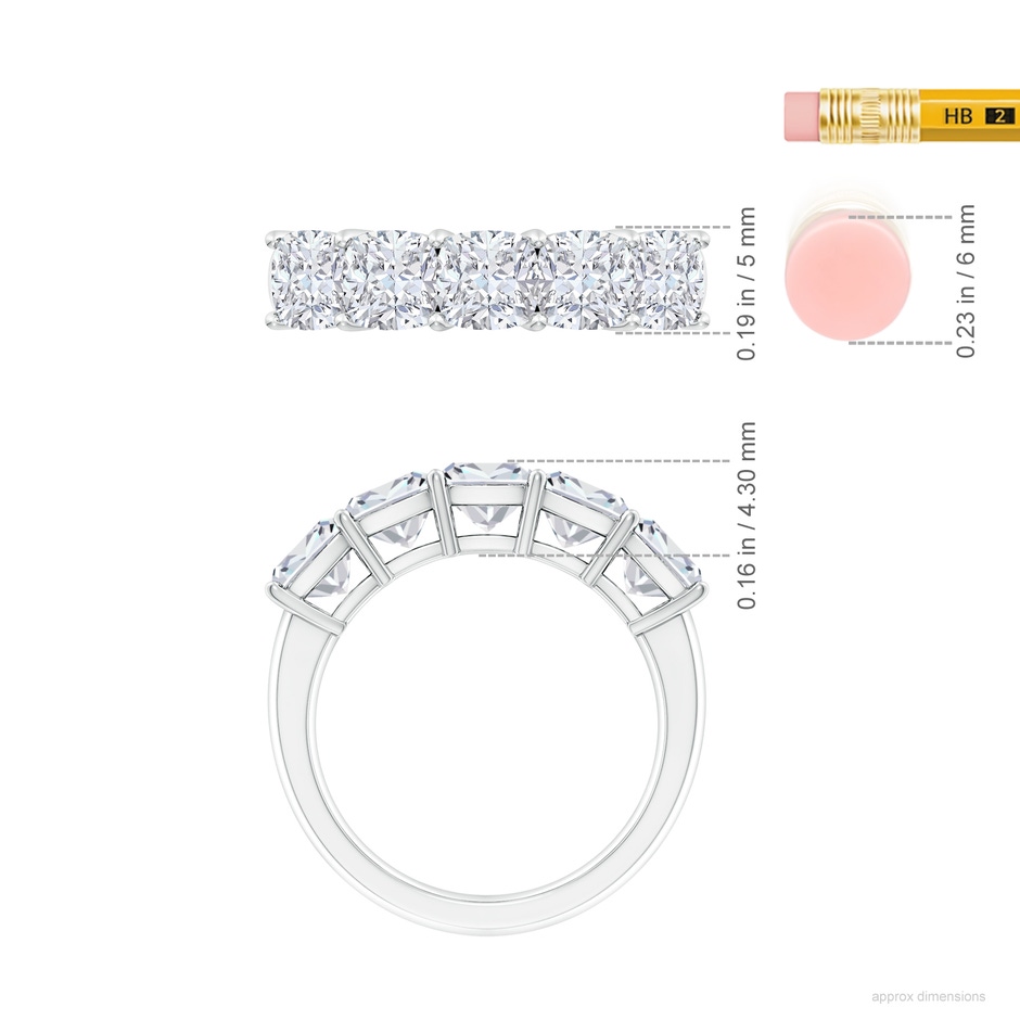 5mm FGVS Lab-Grown Prong-Set Cushion Diamond Five Stone Wedding Ring in P950 Platinum ruler