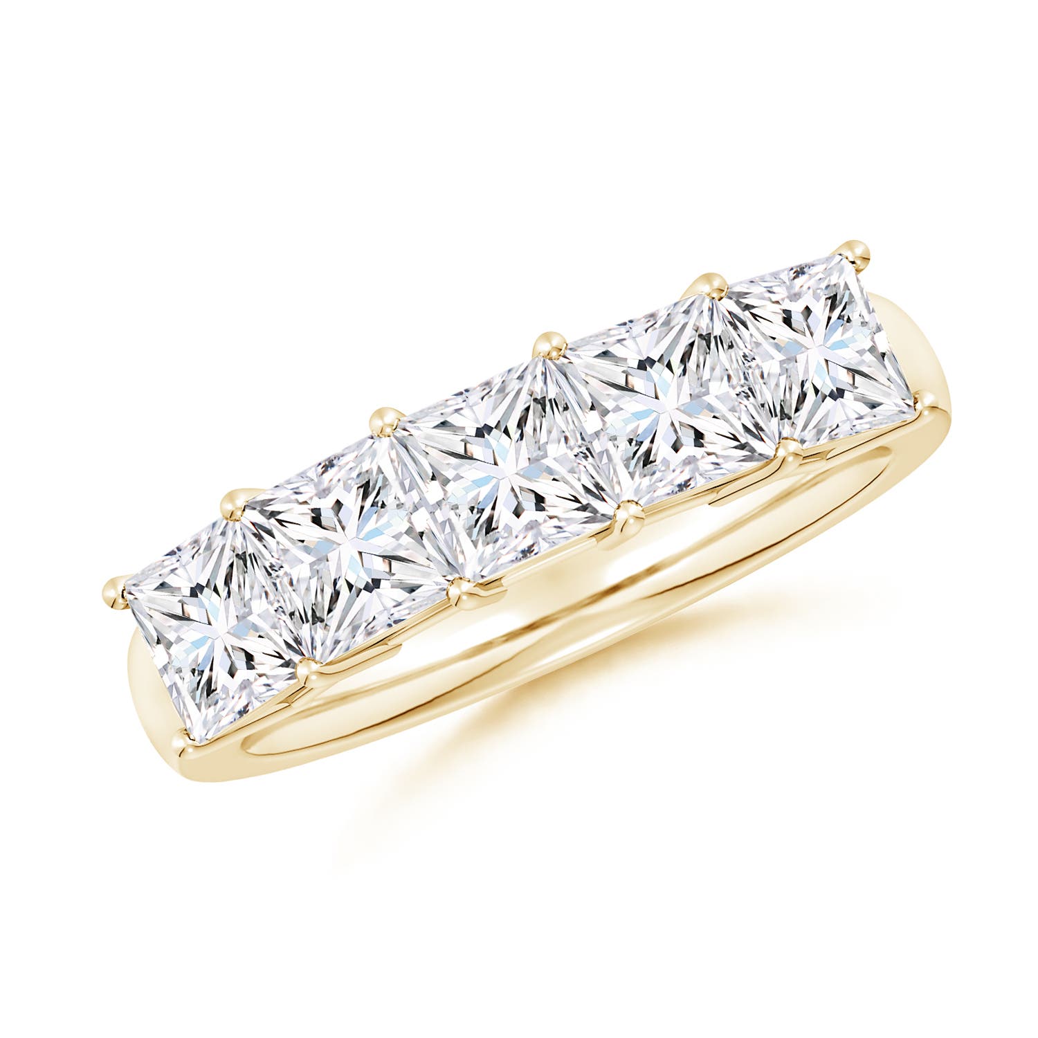 4.5mm FGVS Lab-Grown Prong-Set Princess-Cut Diamond Five Stone Wedding Ring in 18K Yellow Gold