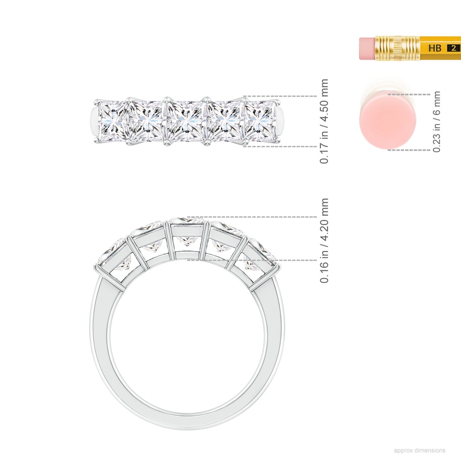 4.5mm FGVS Lab-Grown Prong-Set Princess-Cut Diamond Five Stone Wedding Ring in P950 Platinum ruler