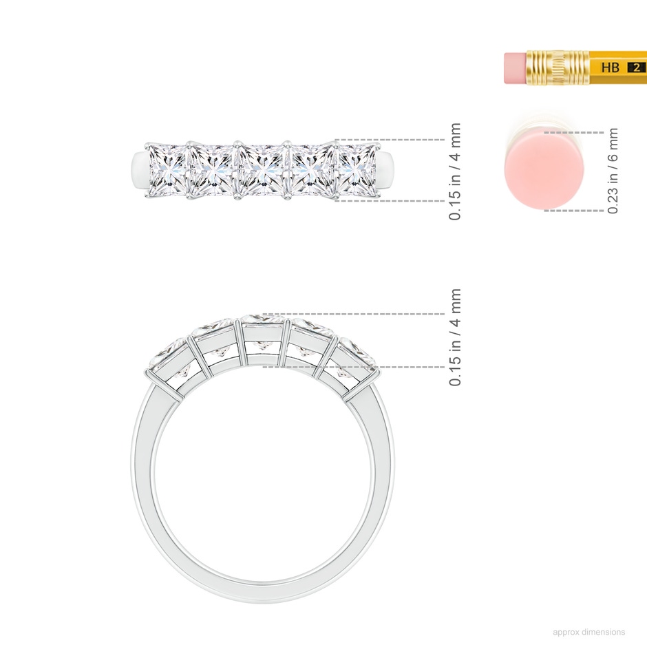 4mm FGVS Lab-Grown Prong-Set Princess-Cut Diamond Five Stone Wedding Ring in P950 Platinum ruler
