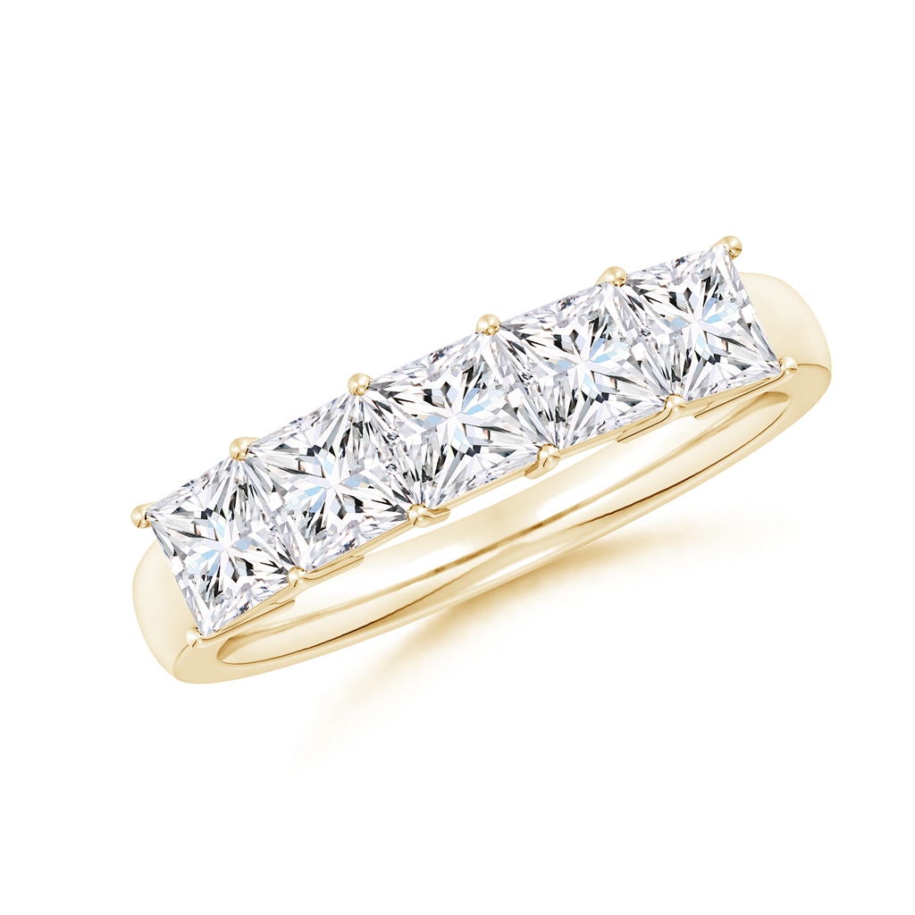 4mm FGVS Lab-Grown Prong-Set Princess-Cut Diamond Five Stone Wedding Ring in Yellow Gold
