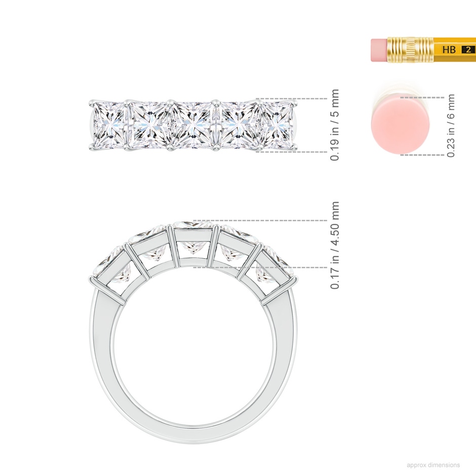 5mm FGVS Lab-Grown Prong-Set Princess-Cut Diamond Five Stone Wedding Ring in P950 Platinum ruler