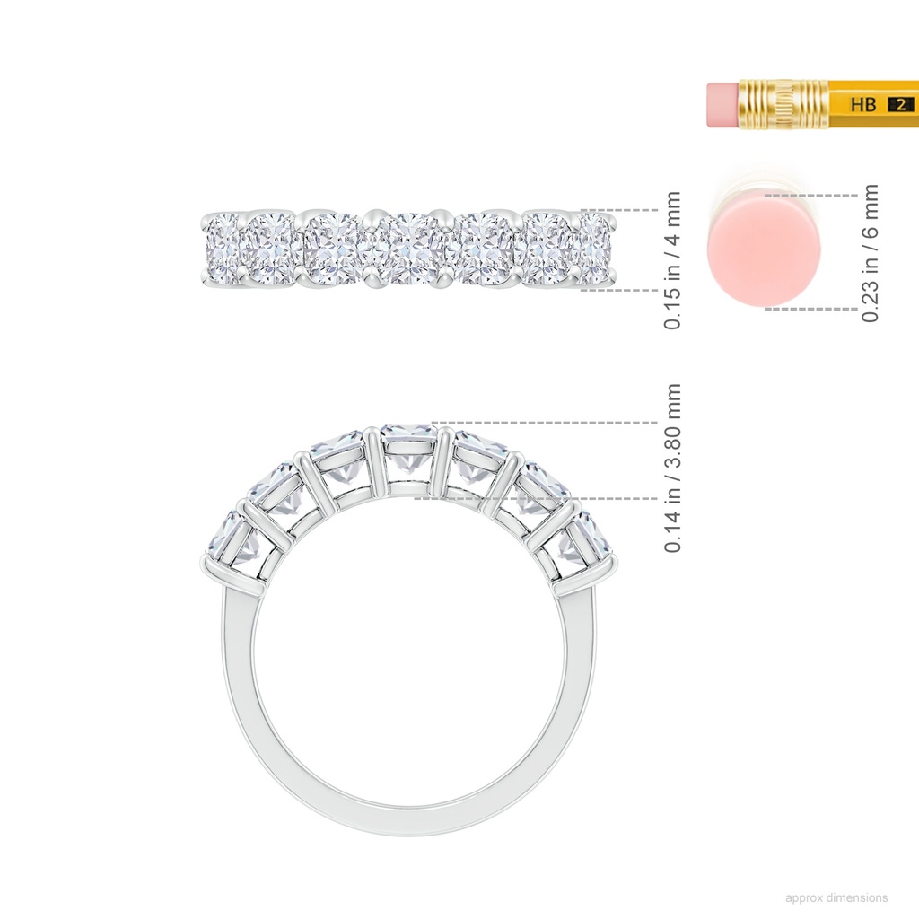 4mm FGVS Lab-Grown Prong-Set Cushion Diamond Seven Stone Wedding Ring in White Gold ruler