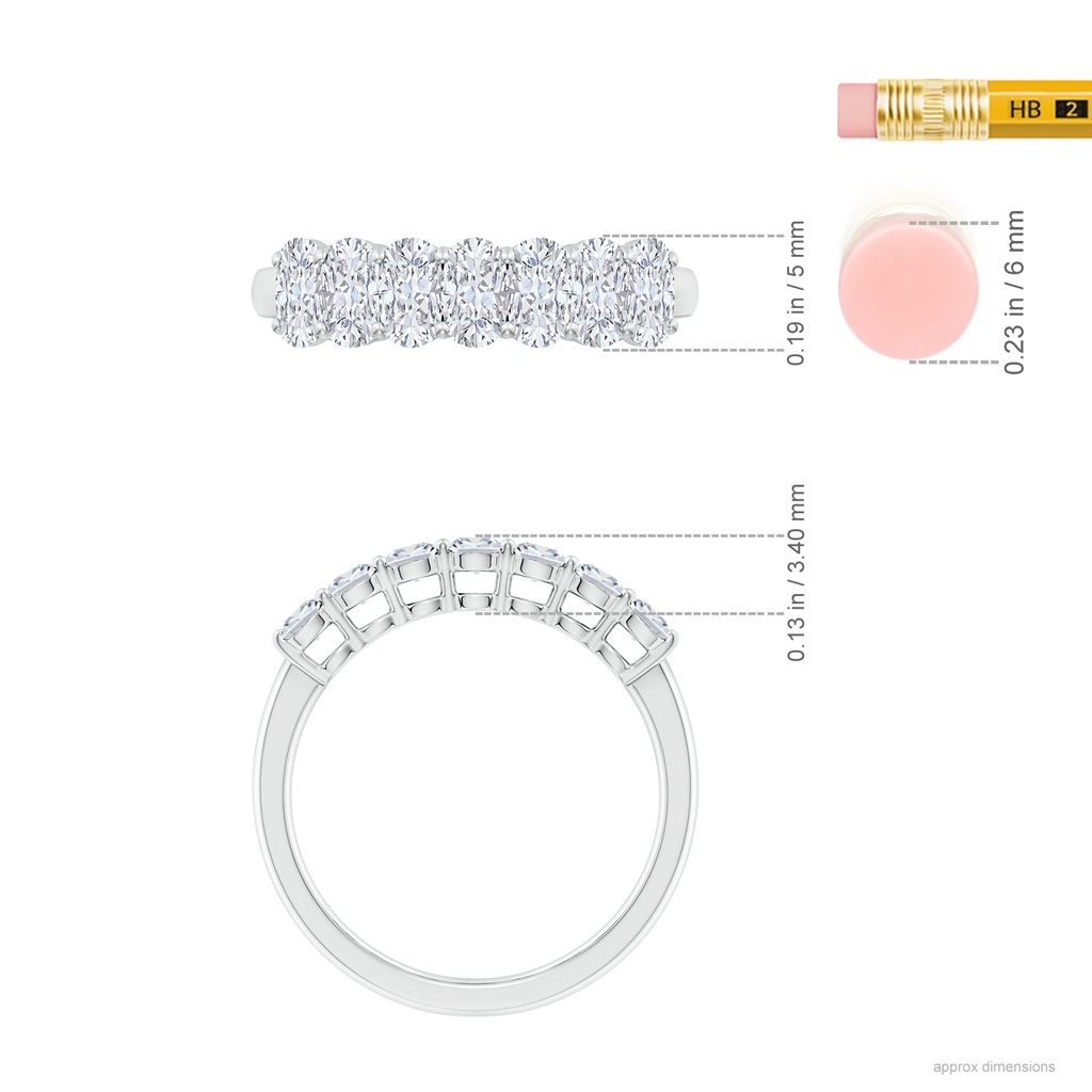 5x3mm FGVS Lab-Grown Prong-Set Cushion Rectangular Diamond Seven Stone Wedding Ring in White Gold ruler