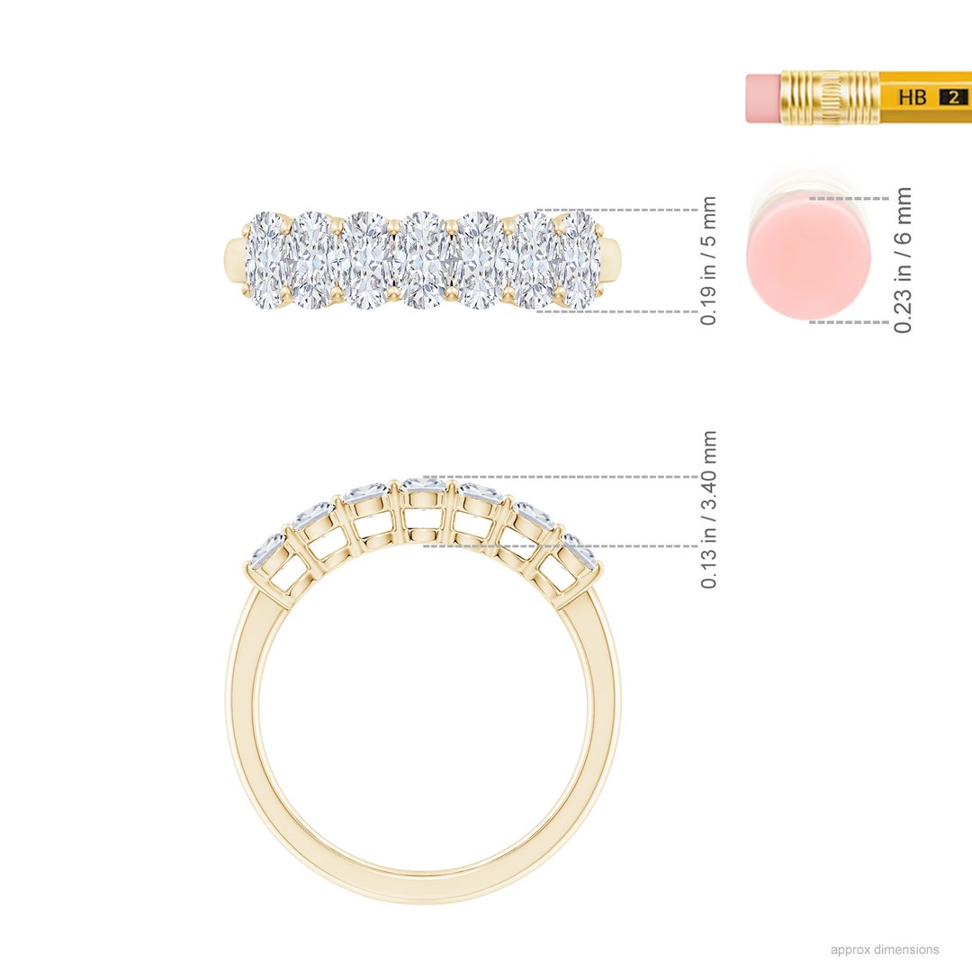 5x3mm FGVS Lab-Grown Prong-Set Cushion Rectangular Diamond Seven Stone Wedding Ring in Yellow Gold - ruler