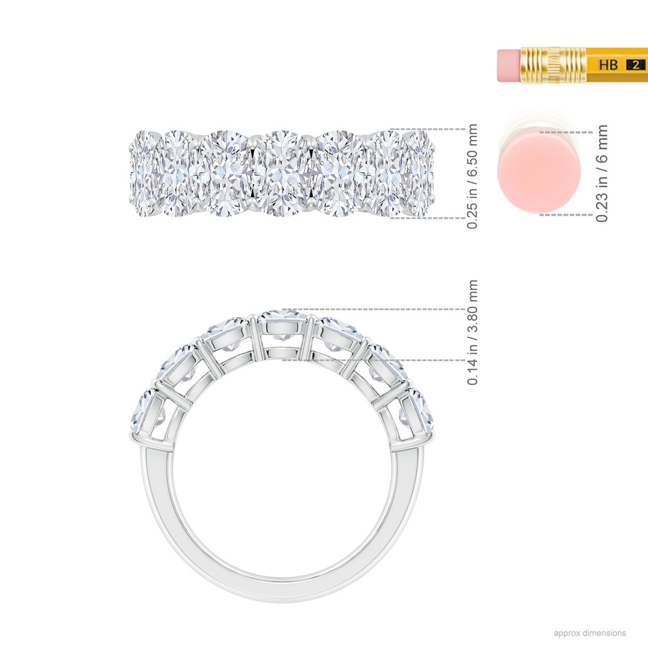 6.5x4.5mm FGVS Lab-Grown Prong-Set Cushion Rectangular Diamond Seven Stone Wedding Ring in P950 Platinum ruler