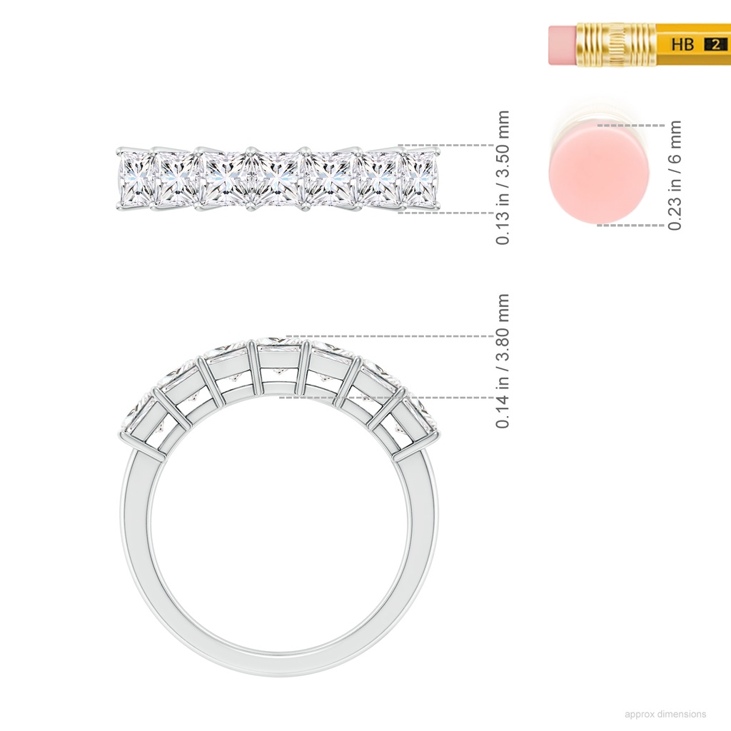 3.5mm FGVS Lab-Grown Prong-Set Princess-Cut Diamond Seven Stone Wedding Band in White Gold ruler