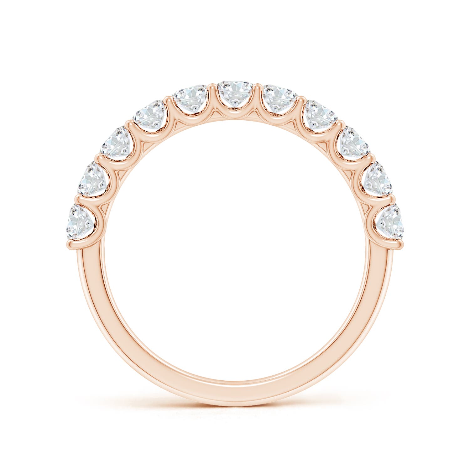 2.7mm FGVS Lab-Grown Shared Prong-Set Round Diamond Half Eternity Wedding Ring in Rose Gold