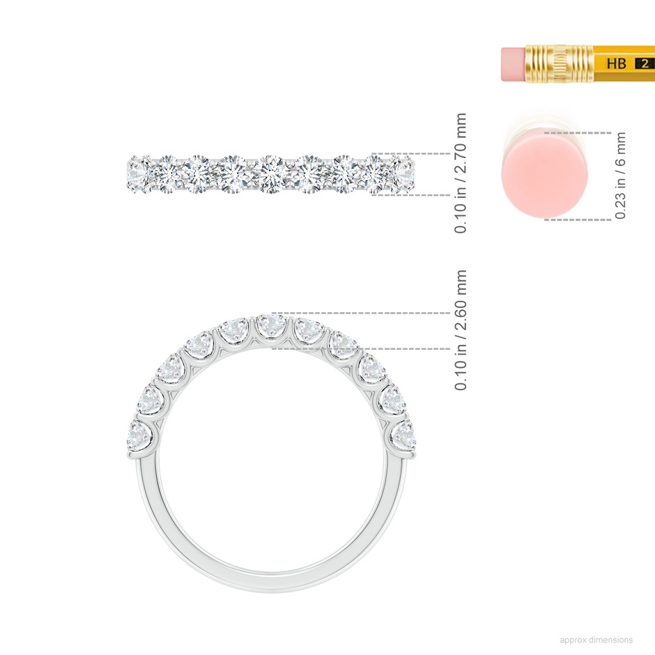 2.7mm FGVS Lab-Grown Shared Prong-Set Round Diamond Half Eternity Wedding Ring in S999 Silver ruler
