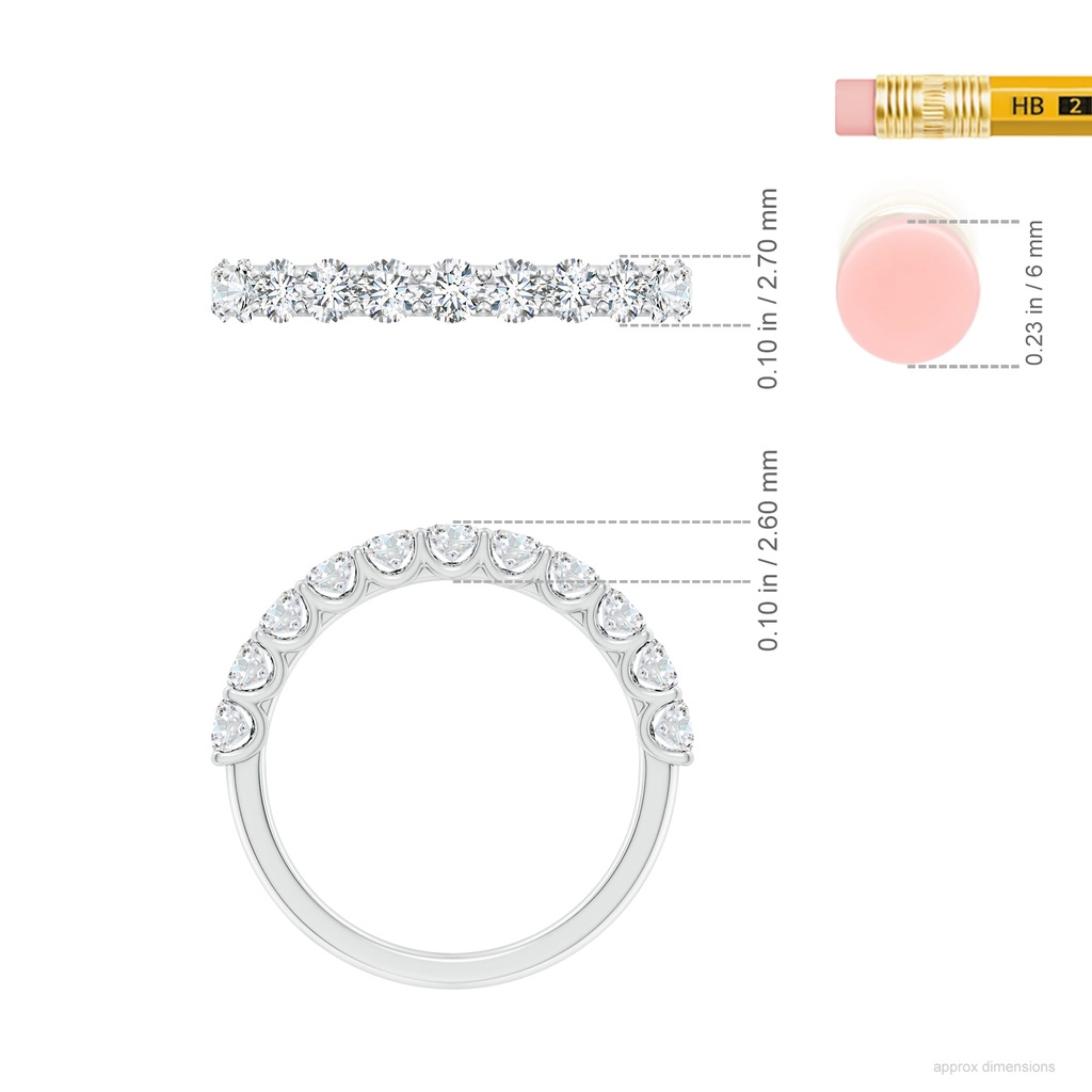 2.7mm FGVS Lab-Grown Shared Prong-Set Round Diamond Half Eternity Wedding Ring in White Gold ruler