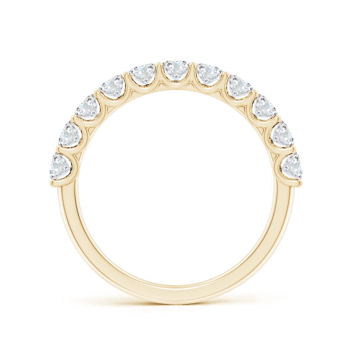 2.7mm FGVS Lab-Grown Shared Prong-Set Round Diamond Half Eternity Wedding Ring in Yellow Gold