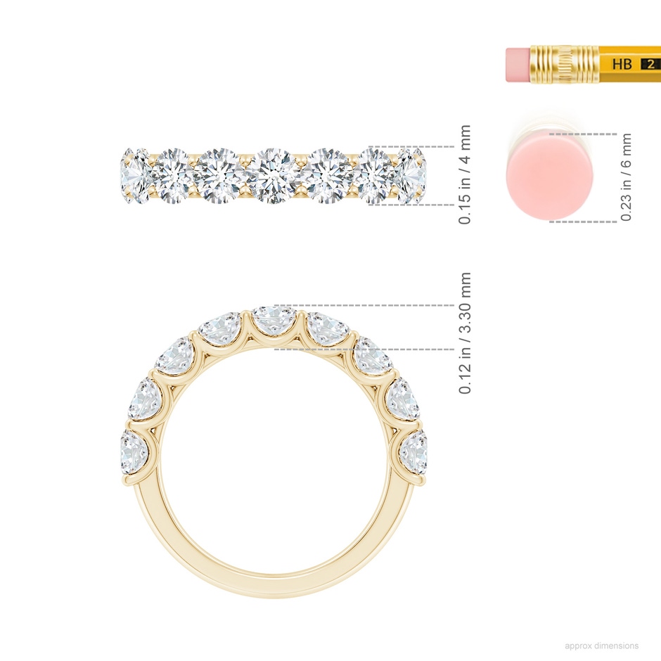4mm FGVS Lab-Grown Shared Prong-Set Round Diamond Half Eternity Wedding Ring in Yellow Gold ruler