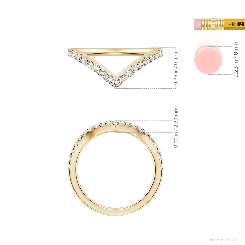 1.5mm FGVS Lab-Grown Diamond V-Shaped Contoured Wedding Ring in 9K Yellow Gold ruler