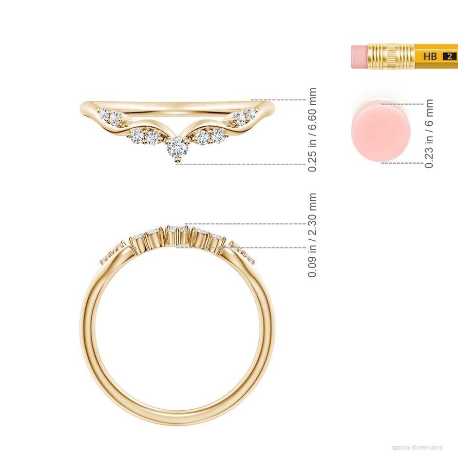 2.1mm FGVS Prong-Set Round Lab-Grown Diamond Crown Wedding Ring in 18K Yellow Gold ruler