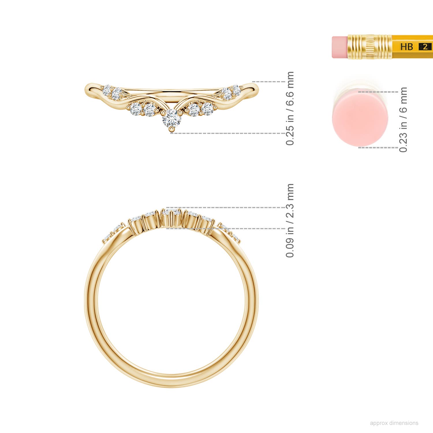 2.1mm FGVS Prong-Set Round Lab-Grown Diamond Crown Wedding Ring in Yellow Gold - ruler