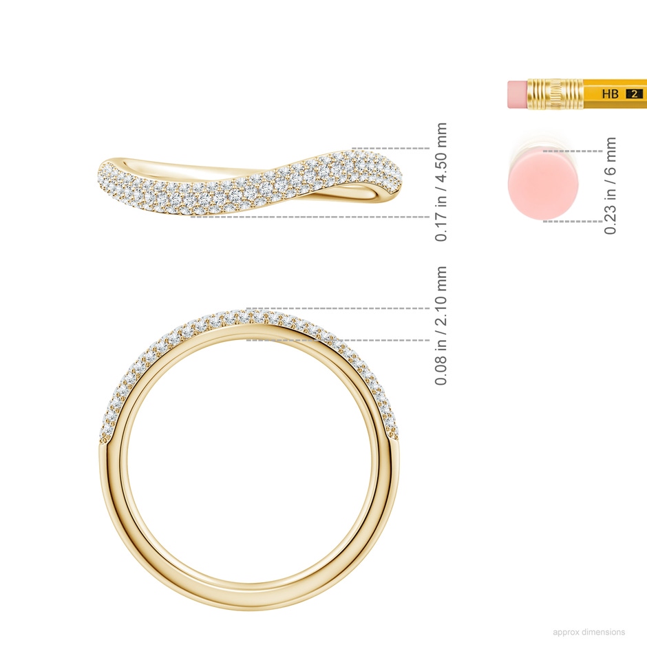 1mm FGVS Lab-Grown Diamond Curved Stackable Wedding Ring in Yellow Gold ruler