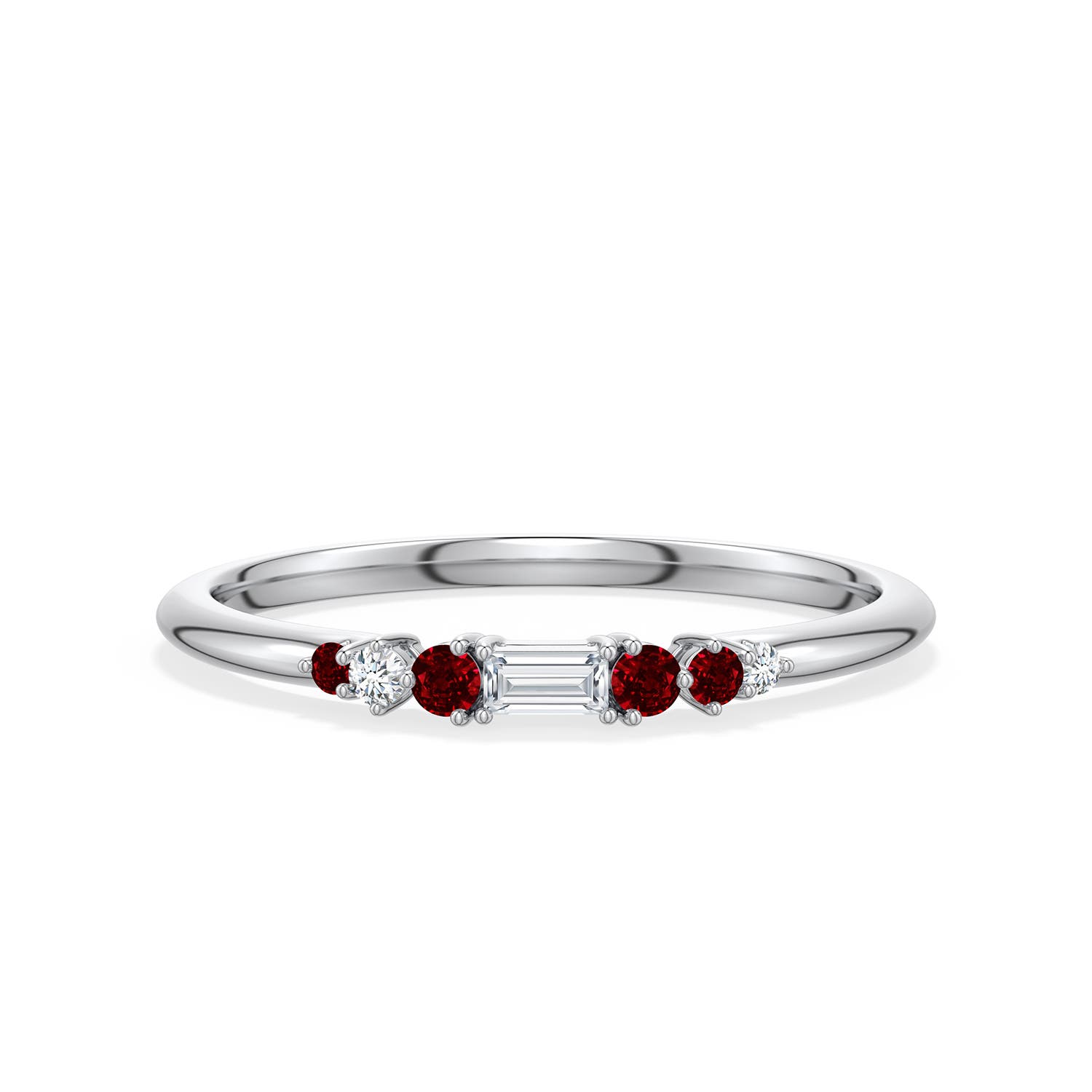 Angara 3x1.5 Mm Baguette Lab-grown Diamond Asymmetric Ring With Ruby In Silver