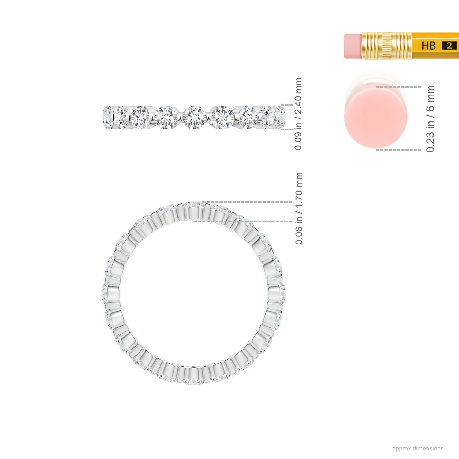 2.4mm FGVS Lab-Grown Prong-Set Diamond Eternity Stackable Ring in 50 White Gold - ruler