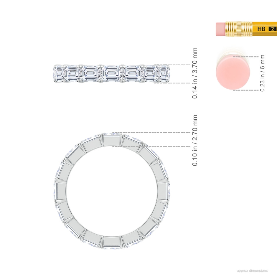 4x3mm FGVS Lab-Grown East-West Emerald-Cut Diamond Eternity Wedding Band in 60 P950 Platinum ruler