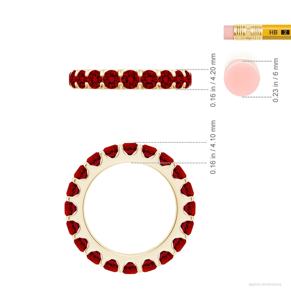 3.5mm Labgrown Lab-Grown Shared Prong Set Eternity Ruby Wedding Ring in 55 Yellow Gold ruler