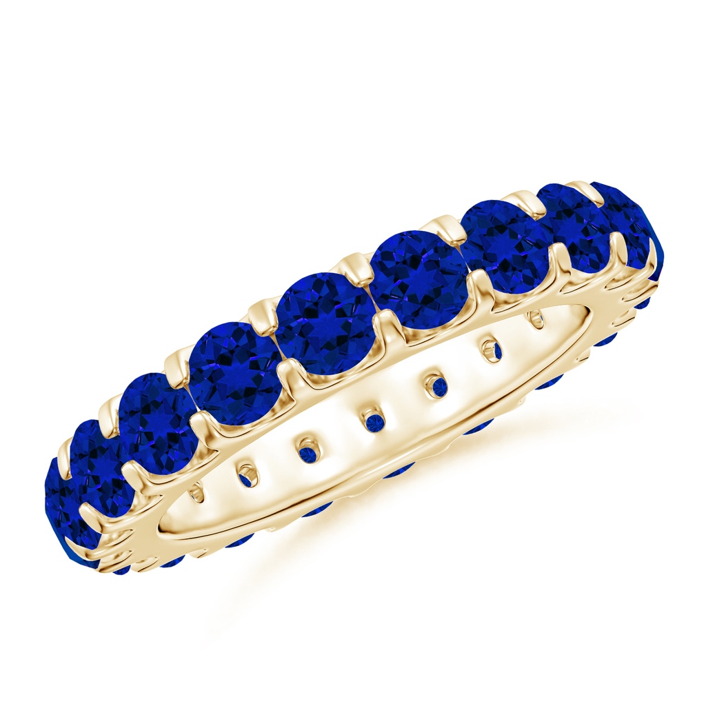 3.5mm Labgrown Lab-Grown Shared Prong Set Eternity Blue Sapphire Wedding Ring in 65 Yellow Gold