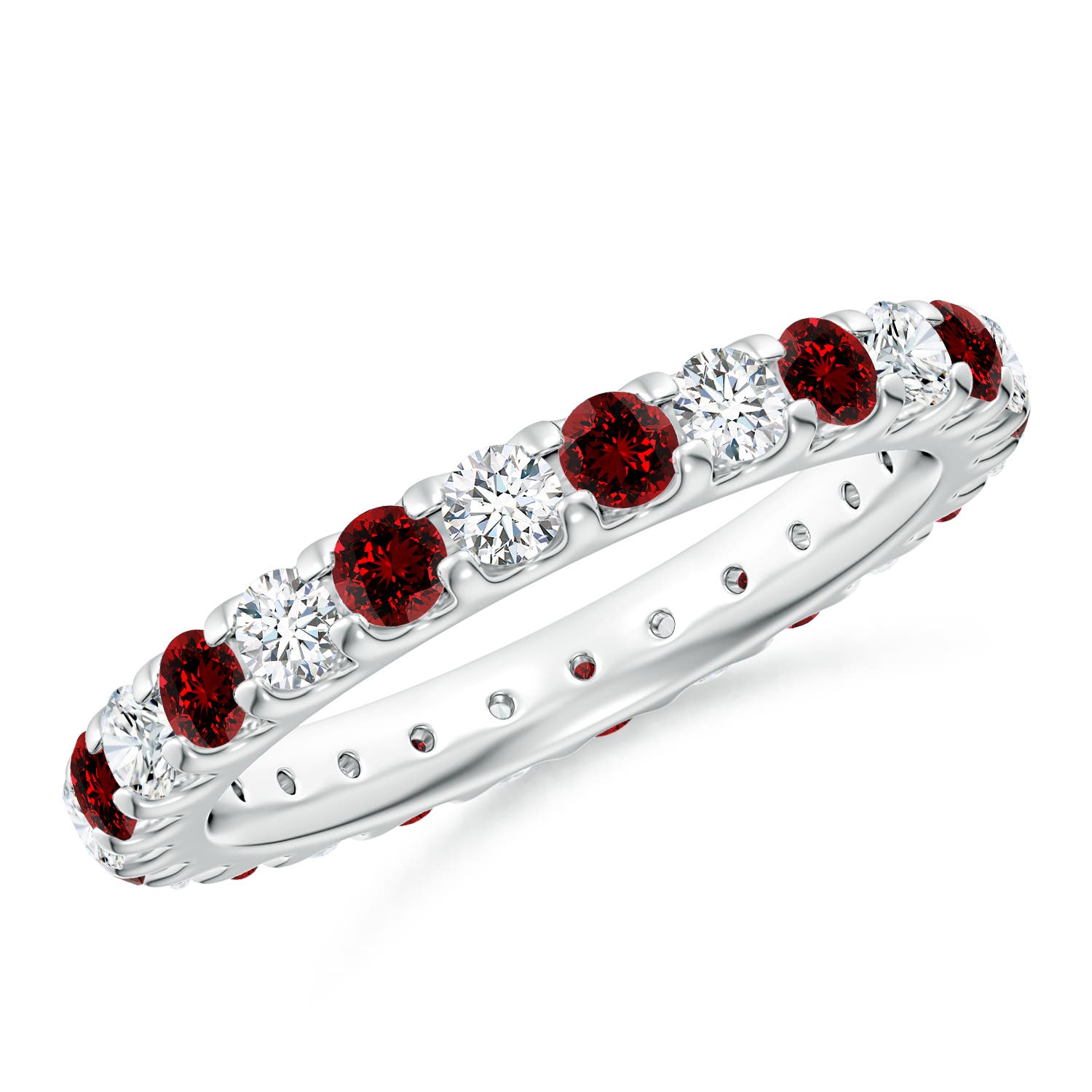 2.8mm Labgrown Lab-Grown Shared Prong Ruby and Lab Diamond Eternity Ring in 60 18K White Gold