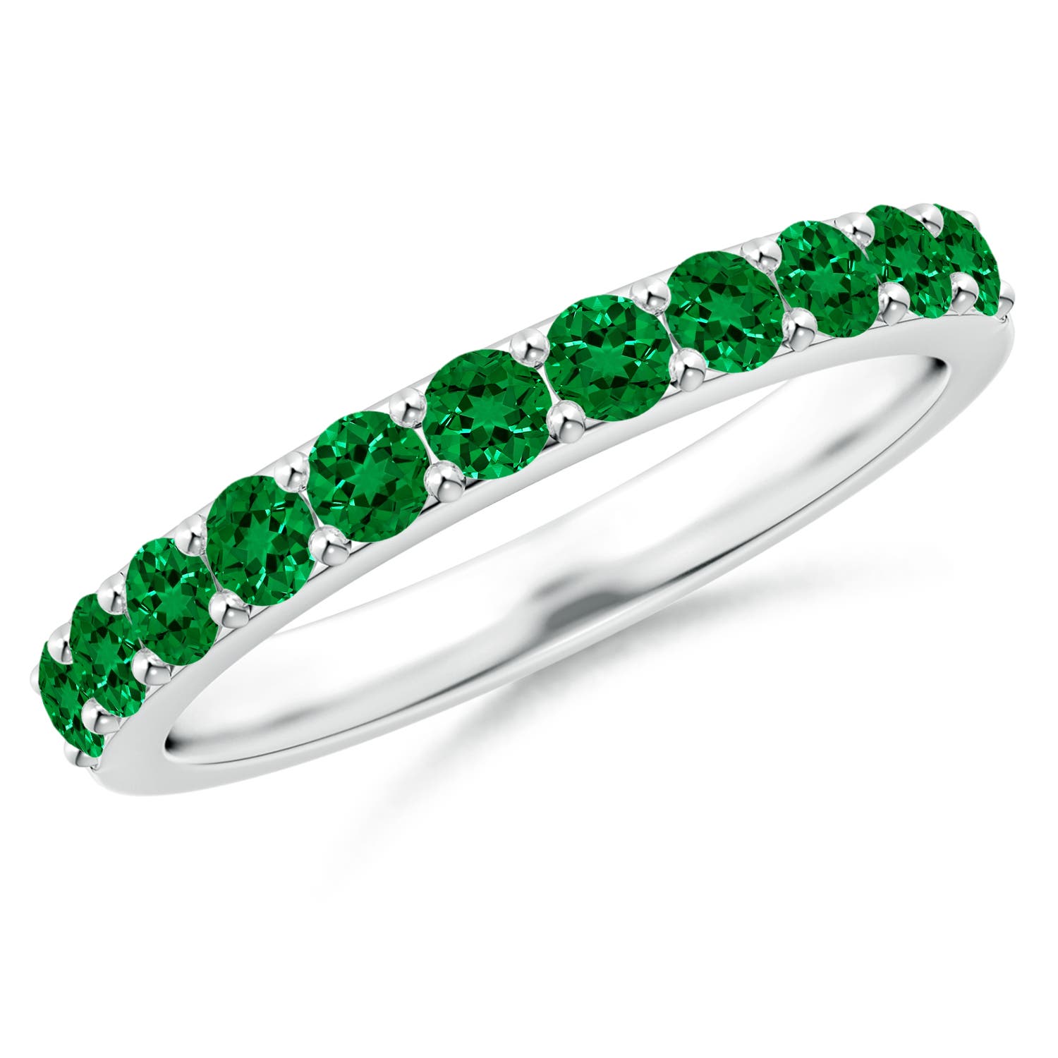 2.5mm Labgrown Lab-Grown Prong Set Half Eternity Round Emerald Wedding Ring in 18CT White Gold