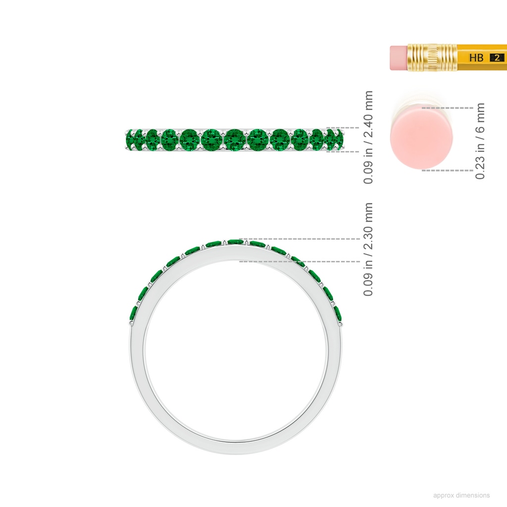 2mm Labgrown Lab-Grown Prong Set Half Eternity Round Emerald Wedding Ring in White Gold ruler
