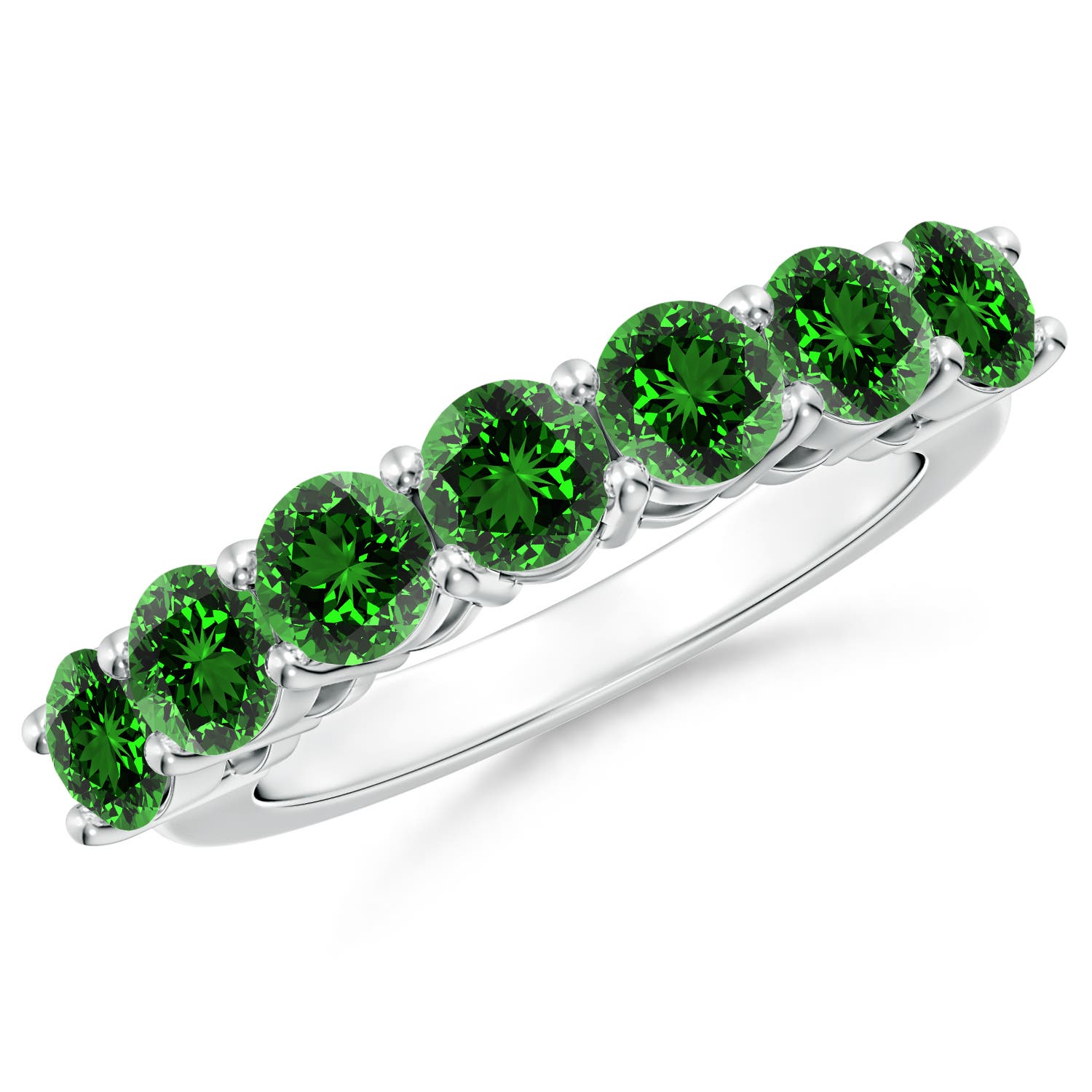 4.5mm Labgrown Lab-Grown Half Eternity Seven Stone Emerald Wedding Band in 18K White Gold