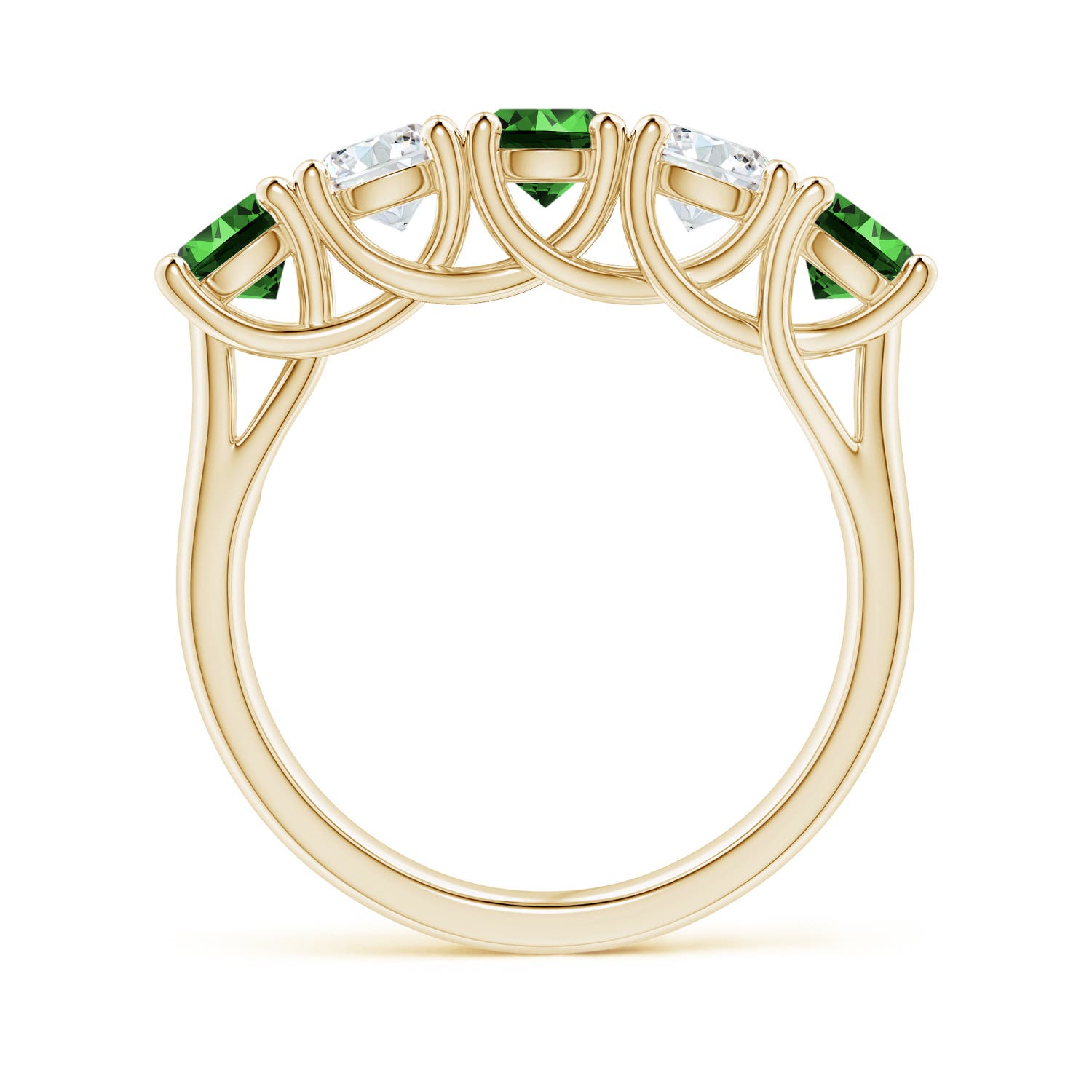 4.5mm Labgrown Lab-Grown Half Eternity Five Stone Emerald and Lab Diamond Wedding Ring in 18K Yellow Gold