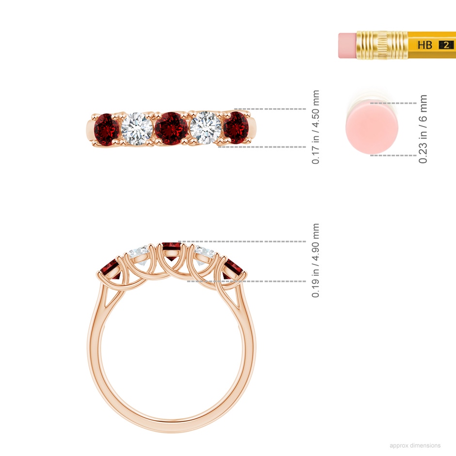 3.8mm Labgrown Lab-Grown Half Eternity Five Stone Ruby and Lab Diamond Wedding Ring in Rose Gold ruler